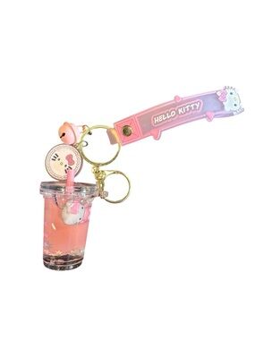 Hello Kitty Pink Cup Charm Keychain with Gold Hardware